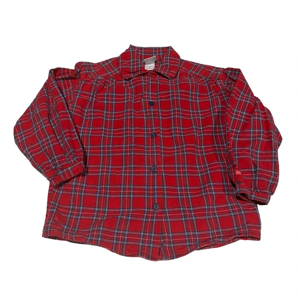 Vintage OshKosh Bgosh Girls 3pc Red Plaid Shirt Denim Jeans Skirt Set Size 6 USA